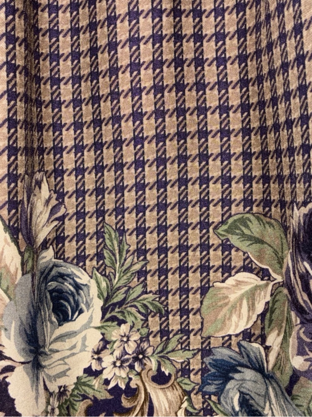 Vintage 90s Jantzen Classics Purple Plaid w Floral Border A-Line Midi Skirt - Picture 2 of 4